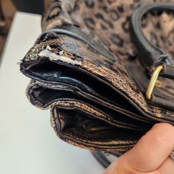 CHARMING CHARLIE Black Brown Textured Patent Leather Animal Print Shoulder Bag - Picture 9 of 11